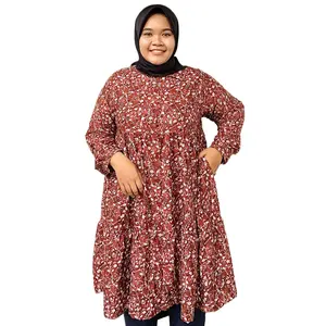 Zeba | Lyodra Tunik Jumbo Katun Rayon Diamond LD 120 - 150 cm BB 70 - 150 Baju Atasan Kasual / Kerja Wanita Busui Muslim Lengan Panjang Kancing Aktif Bumil Aman Kain Adem Halus Manset Karet Jenis Rayon Tebal Saku Samping Bawah Mayung spt Gamis Dress