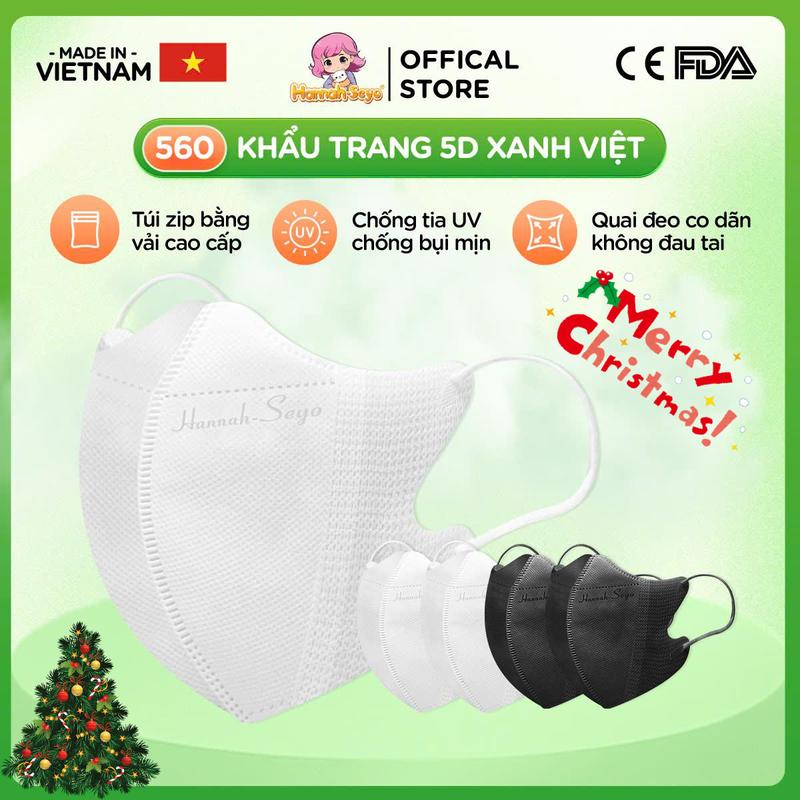   COMBO TIẾT KIỆM HƠN  Thùng 500c 560c Khẩu Trang 5D Xanh Việt Hannah Seyo - Khẩu Trang Chống Tia UV Bụi Mịn 3 Lớp Vải Không Dệt Cao Cấp -  KT560 