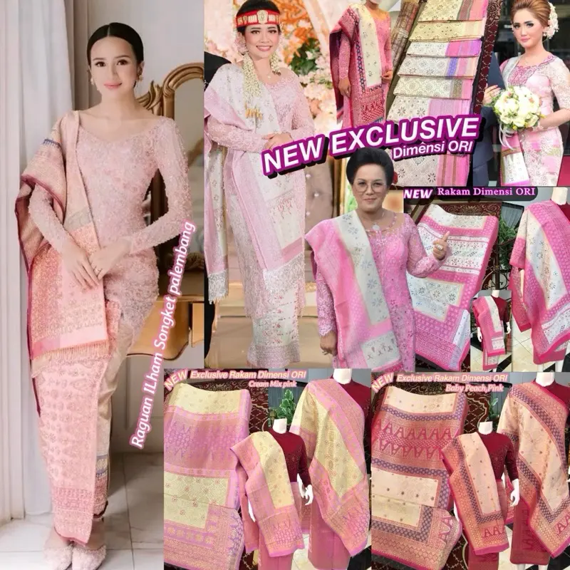 NEW Exclusive Songket Rakam Dimensi ORI /Nuansa pink,Magenta,/songket tenun asli palembang /ilham songket palembang 1