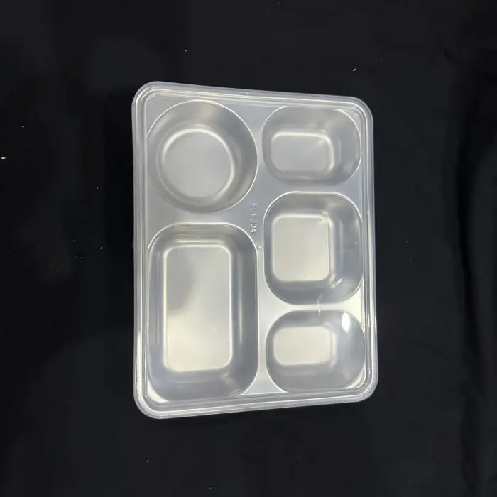 M✪Vq Piring Makan 5 Sekat Sus 304 Anti Karat Stainless Steel Food Tray M✉U1 2