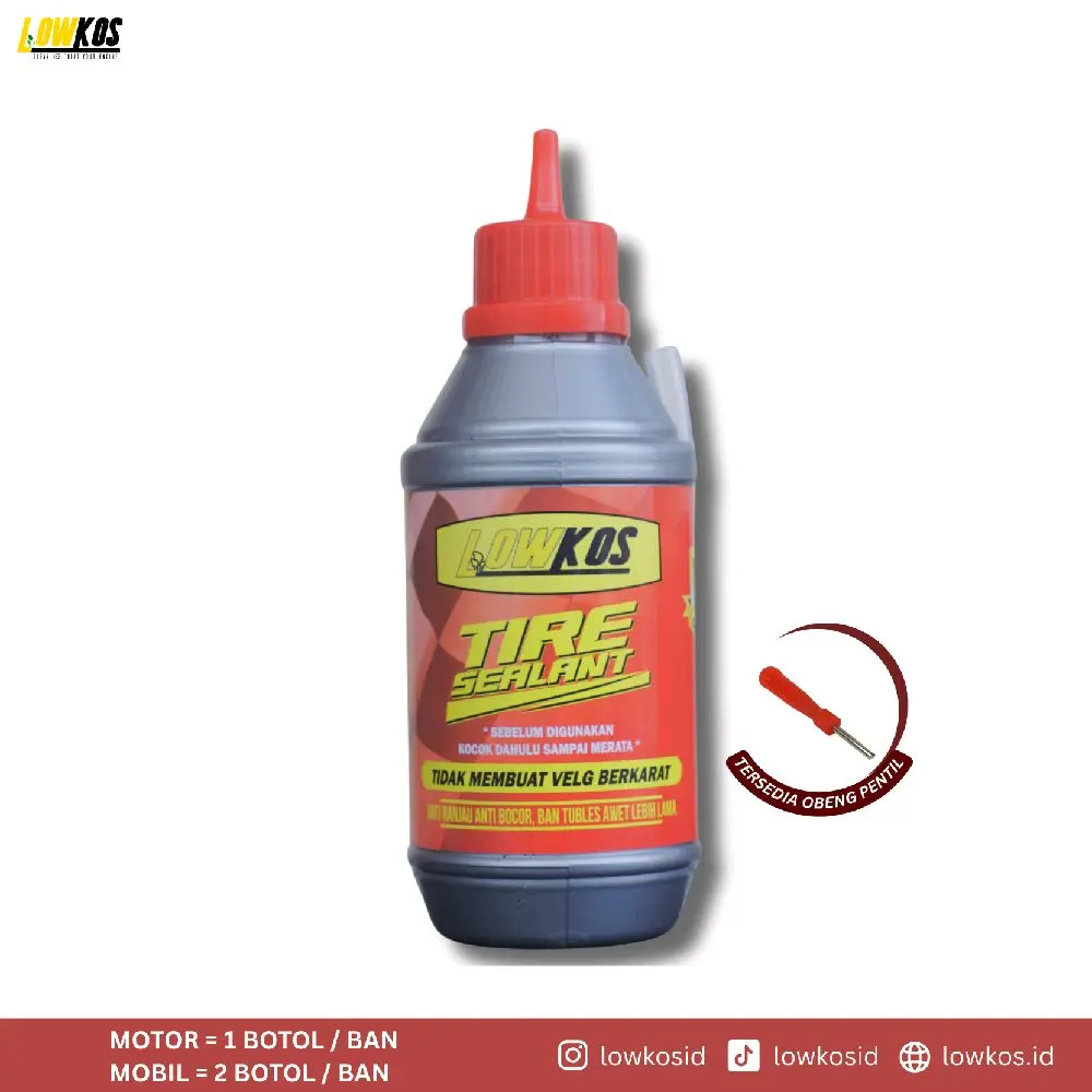 LOWKOS Cairan Tubles 350ml Stiker Merah Bonus Obeng Pembuka Pentil Penambal Ban Otomatis Anti Ranjau Paku