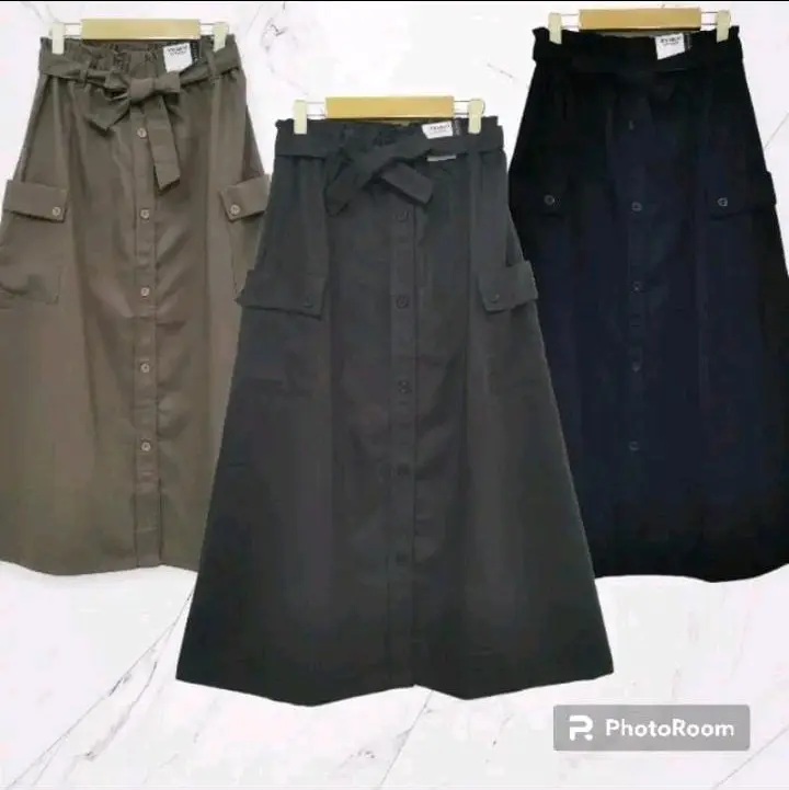 ROK CARGO PREMIUM/ROK CARGO KANCING DEPAN/ROK CARGO TWILL MELAR/ROK WANITA TERBARU KARET PANJANG Katun Serut