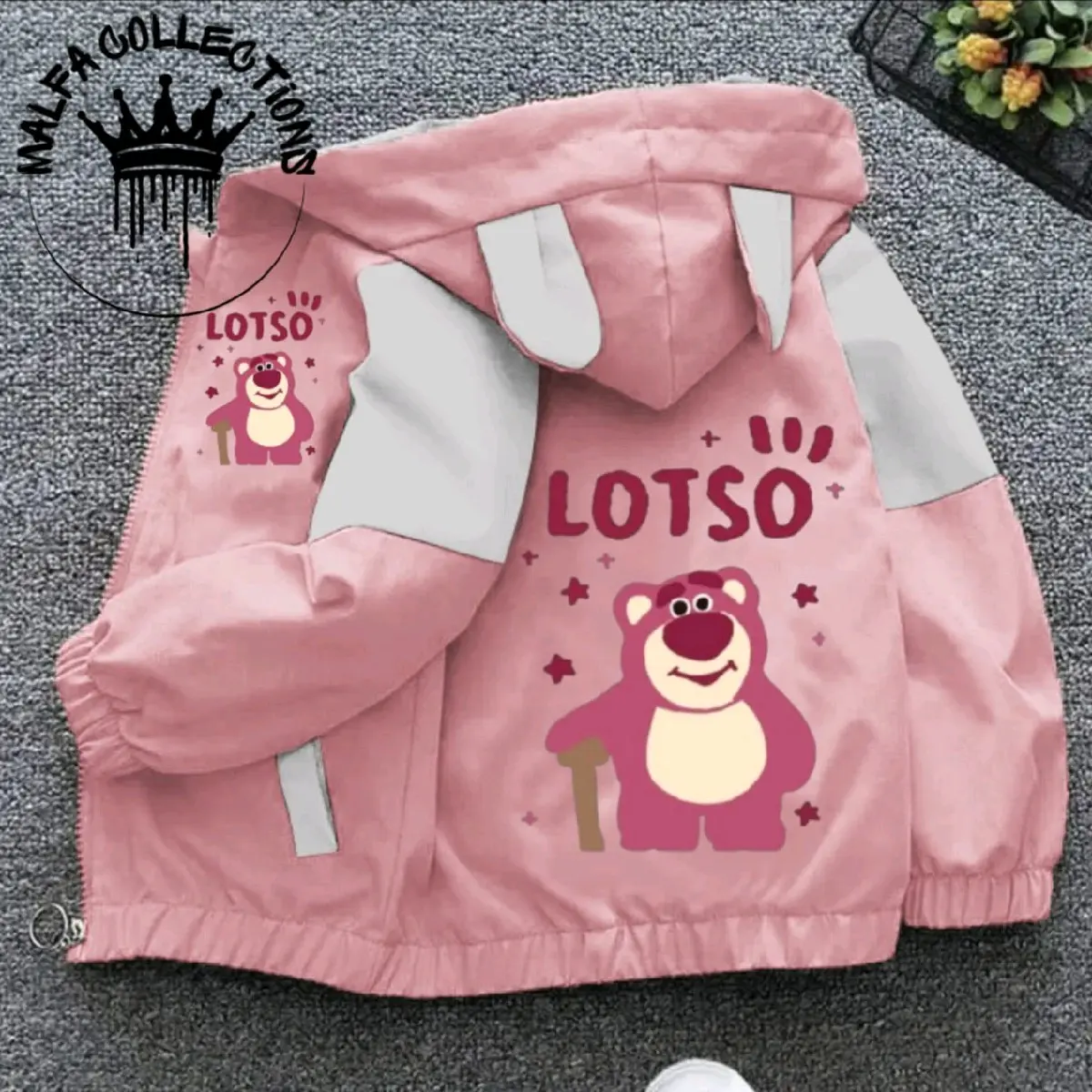 jaket anak waterproof premium berkualitas cocok buat anak perempuan yang bergambar Lotsa