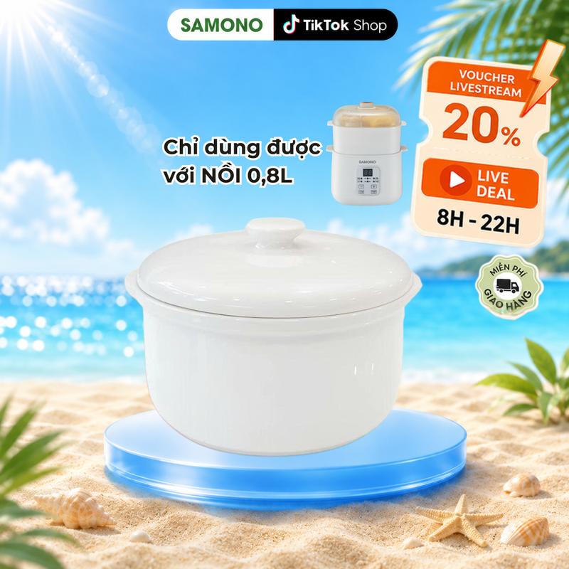 SAMONO Phụ Kiện Thố Sứ, Thay Thế Nồi Nấu Cháo Chậm Samono , 0,8L,