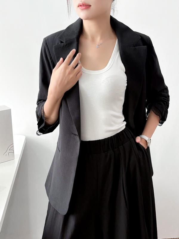  Áo Blazer Nữ CCHAT Linen Phối Ren Dáng Suông Cổ Bẻ Tay Ren Chất Linen 15EHD8001ST 