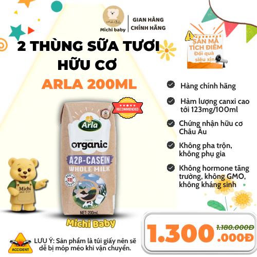 SUPERDEAL- Combo 2 Thùng 40 Hộp Sữa Tươi UHT Hữu Cơ Đạm A2 Arla Đan Mạch 200ml - Michi Baby MC888