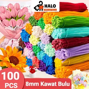 【Halo】Kawat Bulu Mercy Pipe Cleaner Warna Pastel Polos DIY Buket Bunga Kreasi Kerajinan Tangan Lucu 100 Pcs