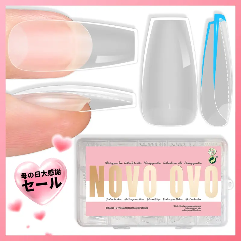 NOVO OVOミディアムオーバルネイルチップエクストラ厚押しでCカーブ