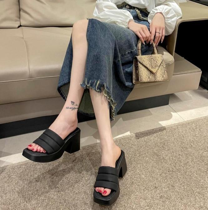 Product Introduction of Dép Cao Gót, Thời Trang, Mũi Vuông, Gót Vuông, Dành Cho Nữ, Dép Đế Xuồng Mùa Hè DéP GiàY Shoes Sandal Cao Su Đồng Nhung 9