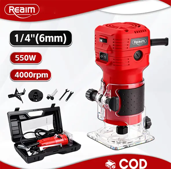 Mesin pemangkas kayu REAIM 550W, 1/4" 6MM, mesin profil router, mesin pemangkas kayu, alat pemotong kayu, mesin router kayu, mesin pemangkas kayu elektrik, mesin profil kayu, alat pemangkas profil kayu, Reaim XBJ001, mesin pemotong kayu multifungsi