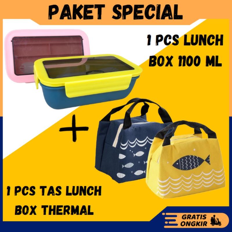 PAKET SPESIAL 1 PCS LUNCH BOX 2 SEKAT 1100 ML DAN 1 PCS TAS LUNCH BOX THERMAL KOTAK BEKAL KOTAK MAKANAN TAS SERBAGUNA 0