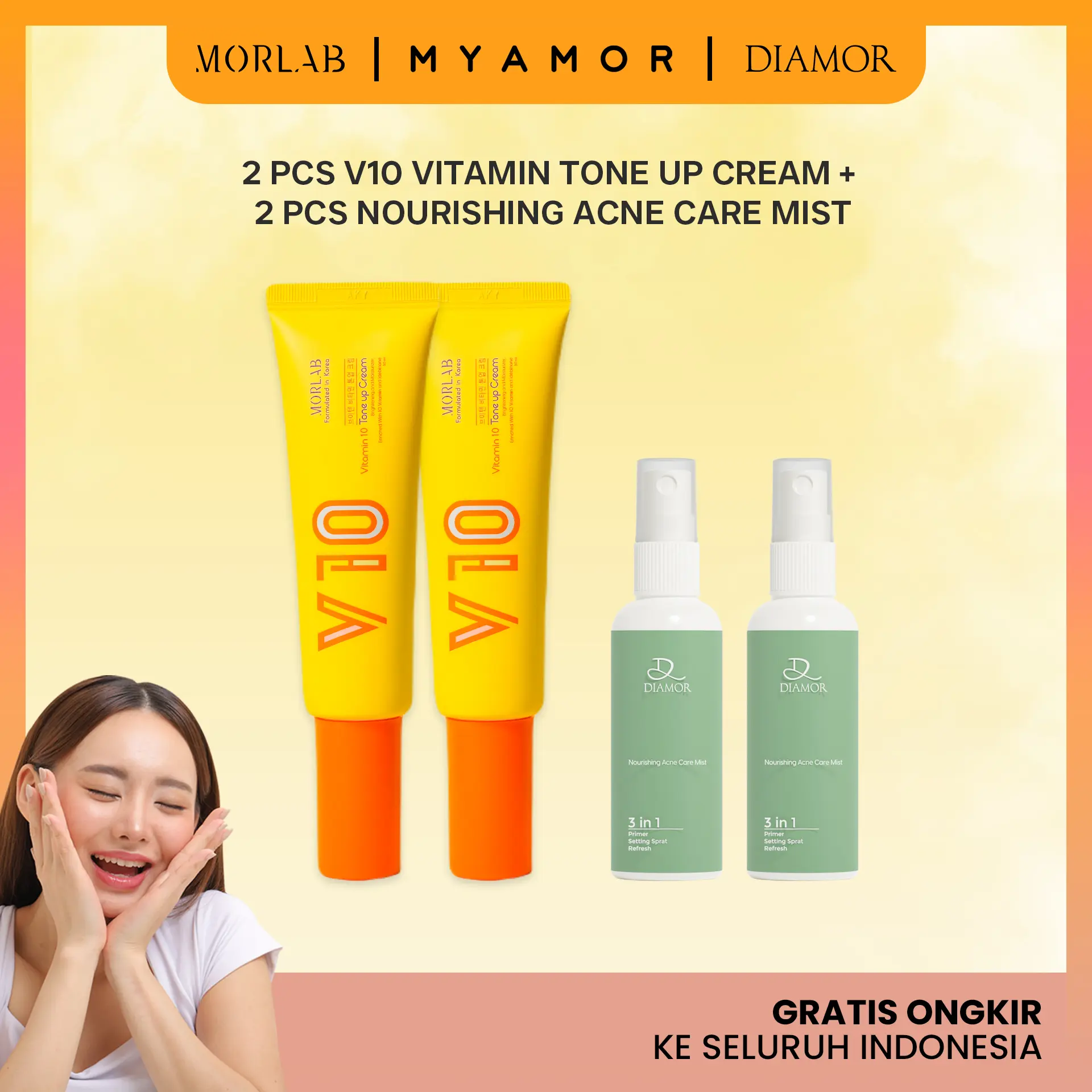MORLAB - BUNDLING COMBO ACNE SERIES (2PCS NOURISHING ACNE CARE MIST + 2 PCS V10 VITAMIN TONE UP CREAM)Kering Kusam