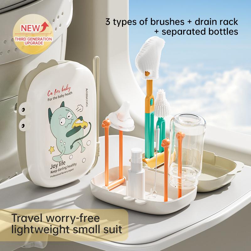 Bàn Chải Làm Sạch, Cho Ráo Nước Và Ống Hút, Làm Bằng Silicon, Thích Hợp Cho Chai Du Lịch, Có Rack