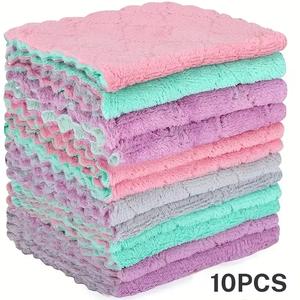 10 Piezas de Paños de Limpieza de Microfibra, Toallas para Platos Reutilizables de Vellón de Coral Grueso, Suaves y Absorbentes, Pañuelos Lavables para Cocina, Baño, Auto y Ventanas
