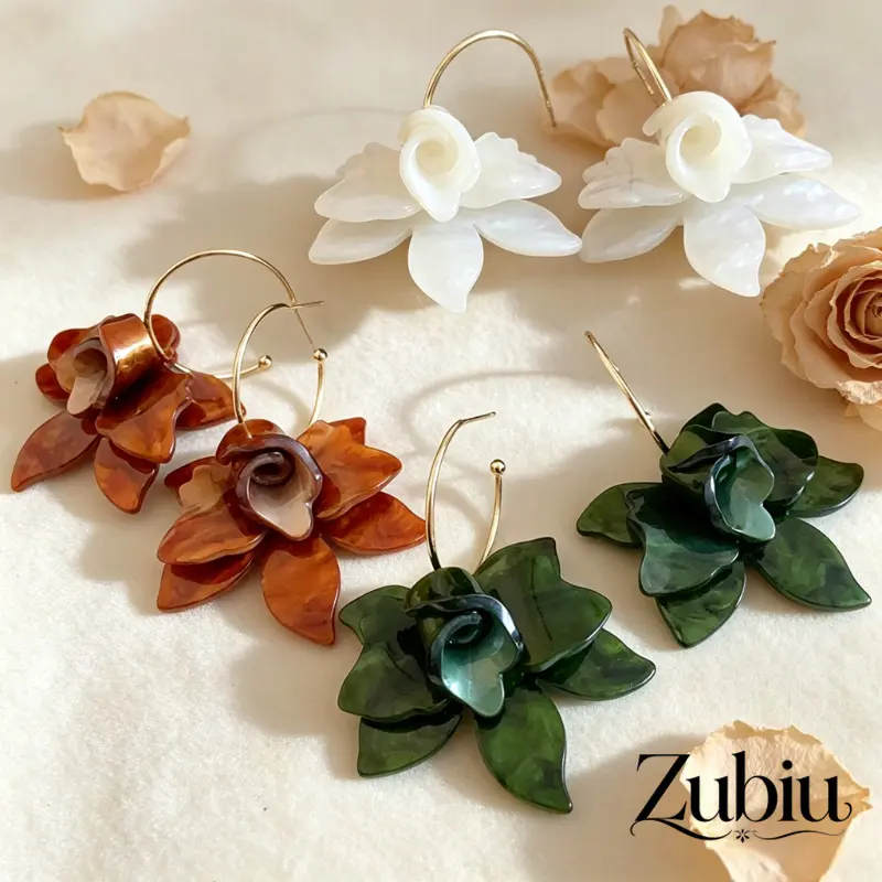 [Zubiu] Anting berlapis emas bunga akrilik lembut untuk wanita anting suasana perjalanan dan kencan Y1294