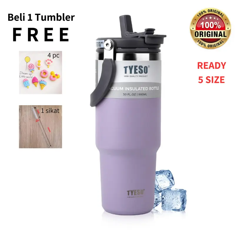 TYESO Tumbler [FREE SIKAT & STIKER 3D] ORI 100% Mug Coffee 2in1 VacuumInsulated DoubleWall TahanPanasDingin SUS304FoodgradeBPAFREE. Botol Termos StainlessSteel 0