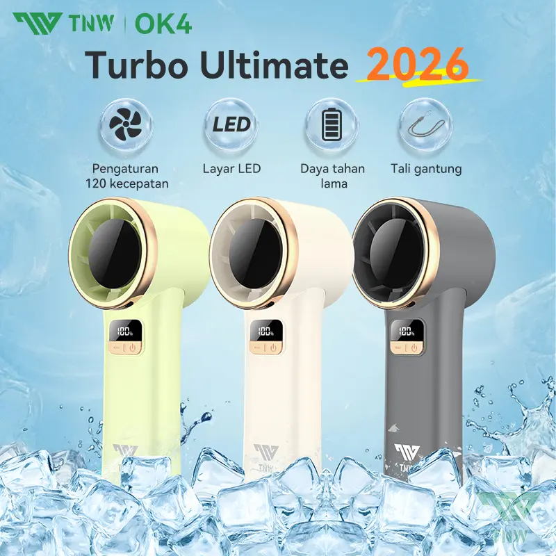 TNW OK4 Handheld Kipas Angin Portable High-speed Turbo Kipas Mini Fan Digital Display USB Fast Charging Kipas Viral Handheld Meja