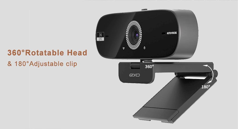 EYD 2K Webcam Autofocus Mikrofon internal Tutup Lensa Privasi Rotasi 360 Untuk USB Laptop Komputer PC Camera PC02 Kamera Windows/Linux/Android/MacOS