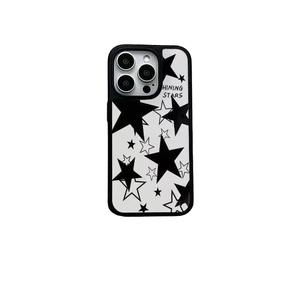 Korean Style INS Style Suitable for 13 Black and White Stars Apple 16 Pro Max Phone Case 15 Black Frame 14 Shockproof 12 Niche 3
