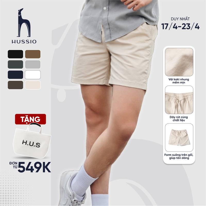 Quần short short nam vải KAKI nhung, mềm mịn, trẻ trung, năng động - HUSSIO