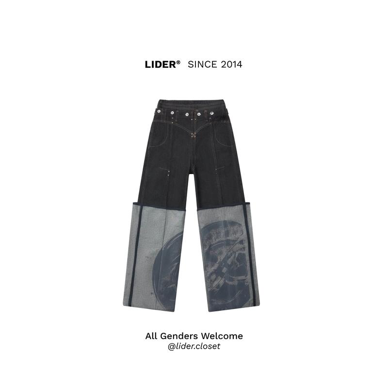 Quần Jeans Unisex Ống Lật Lai In Hoạt Tiết LIDER X ENIGMA CUFFED JEANS