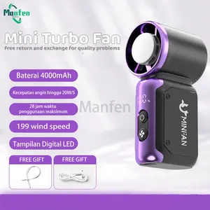 【COD】Manfen Kipas Angin Mini Turbo Fan Portable 199 Level Angin Kencang Baterai 4000mAh Mini Fan Tahan Dingin Instan Motor Brushless Ringan Praktis untuk Traveling Kantor Kuliah