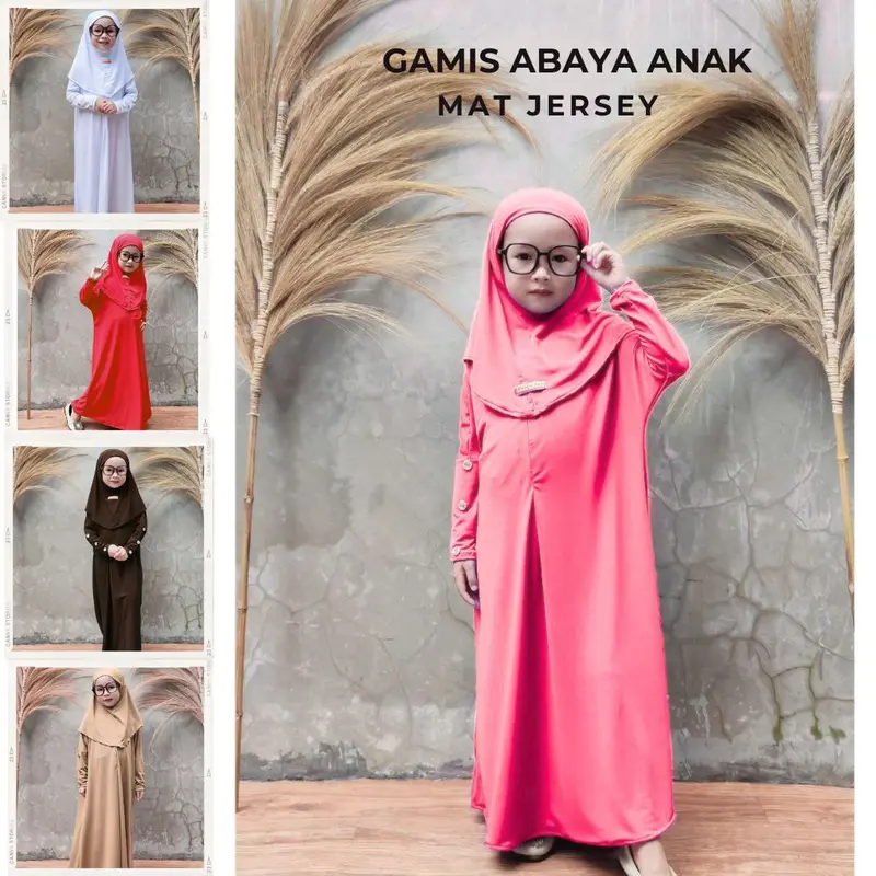 Best Seller Gamis Abaya Jersey Lengan Kancing Anak Perempuan Usia 1-12 Tahun Bahan Jersey Lembut Premium / Gamis Lebaran Polos Free Hijab Mat Jersey premium 1