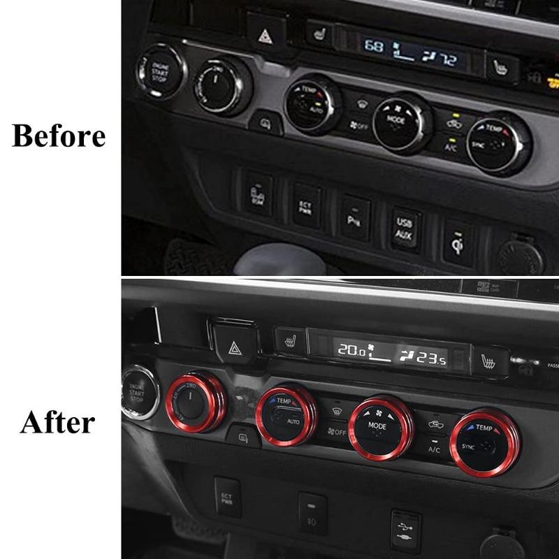 Công tắc điều hòa không khí AC, nắp núm nút CD âm thanh, trang trí tương thích cho Toyota Tacoma 2016 (A, Đỏ) 4