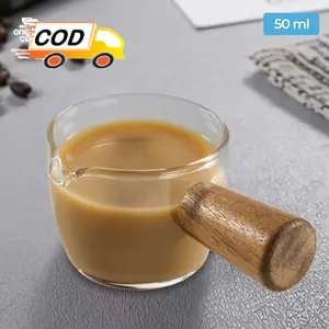 Gelas Kaca Handle Kayu Aesthetic Tahan Panas Dingin Panci Milk Jug Pitcher Susu Kopi Cappucino