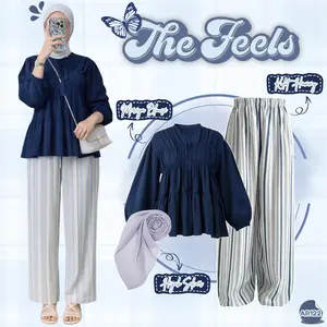 OOTD Wanita Hijab Simple Kekinian (Mireya Blouse+Kulot Hommy+Hijab Silver) Outfit Set Hangout- AR122