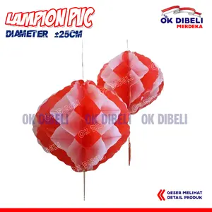 [ISI 2PCS] Lampion Merah Putih Bentuk Sarang Tawon Bahan Pvc Tahan Cocok untuk Dekorasi Outdoor