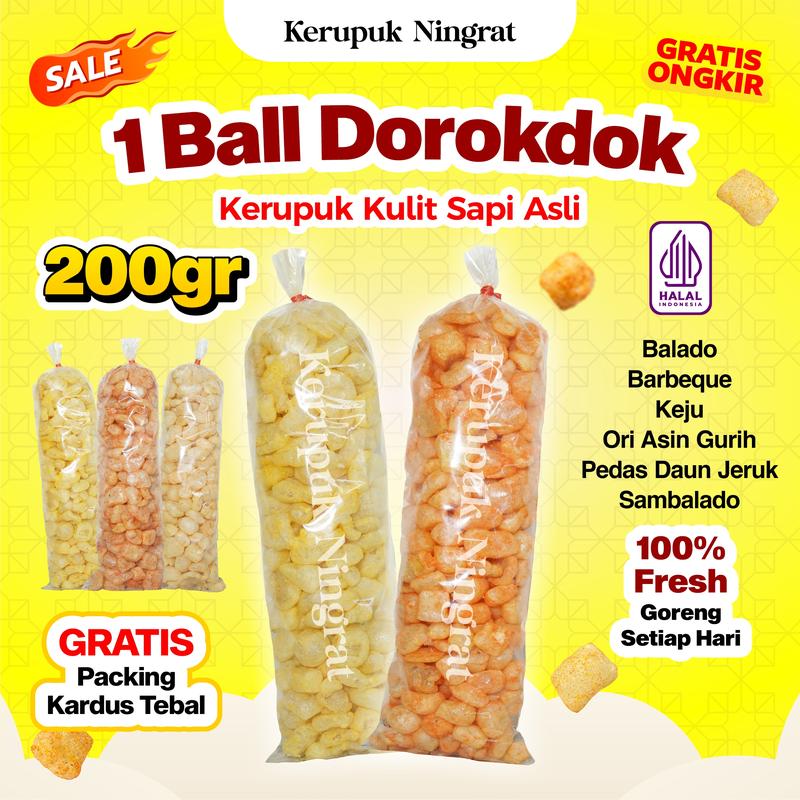 1 BALL Kerupuk Kulit Sapi Asli 200gr Dorokdok Renyah Gurih Tanpa Pengawet Snack Cemilan Asin Halal Viral Murah 0