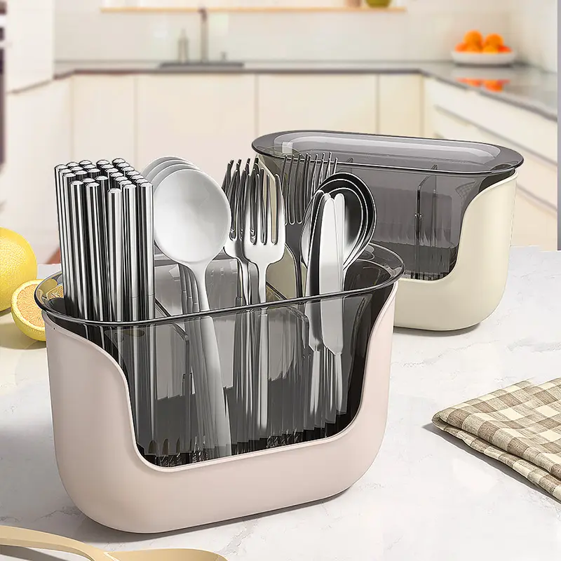 Chopstick holder storage box, light luxury kitchen countertop, spoon, tableware, drainage, shelf, grid, chopstick cage, tableware storage