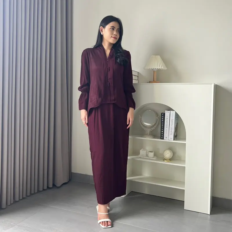 Hoolaqueen - Nameera Set Kurung - One Set Kurung Melayu - Set Rok Baju Kurung Kondangan Dewasa 4
