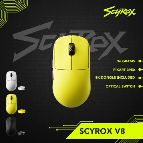 Scyrox V8 / V-8 Ultra Lightweight Gaming Mouse PAW-3950 8K Polling Rate