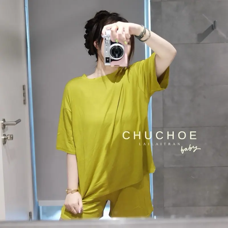 CHUCHOE Đồ Bộ Nữ Thun Lạnh Tay Ngắn Quần Ngắn Có Túi Form Rộng Size 45-85KG Chất Vải Visco Mềm Mịn Thoáng Khí Tiện Lợi