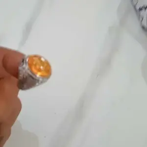 Cincin Pria Oranye Artificial Amber Stone Vintage Perak Hitam Terukir Punk Hip Hop Cincin Aksesoris Fashion Hadiah Asli Ring