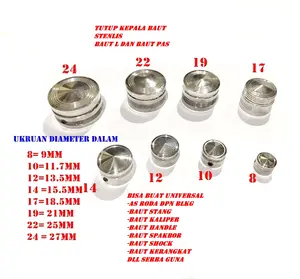 TUTUP BAUT KROM MONEL TUTUP KEPALA BAUT 8 10 12 14 17 19 22 24 STenlis krom universal as roda stang spakbor dll