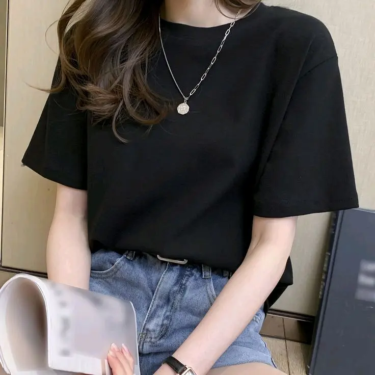 Kaos T-shirt wanita oblong cewek pendek distro basic polos Atasan Katun Baju Santai