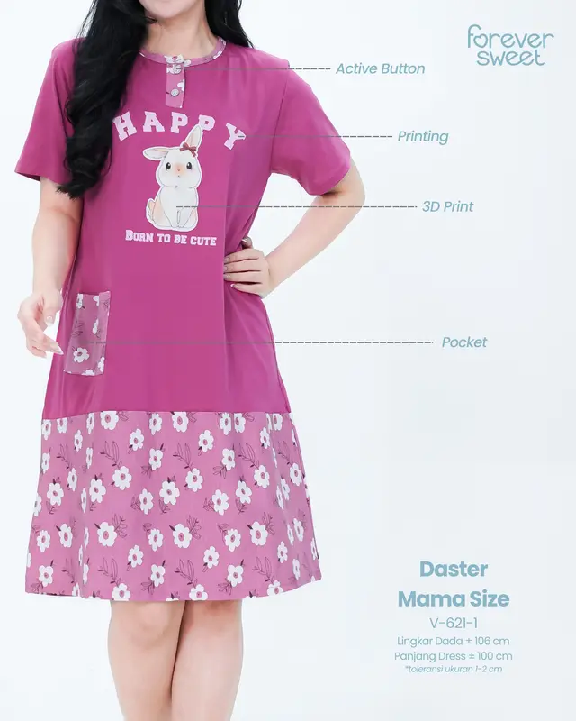 FOREVER SWEET Daster Mama Size XL Ld110 Premium Busui Kancing Kantong Motif 1