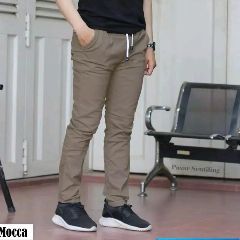 Celana Panjang Cinos Dewasa 4 Pcs - Pinggang Melar, Slimfit Casual Hitam, Cocok untuk Kerja Pria/Cewek Chino Formal Kantor Skinny Cowok Stretch Katun 2