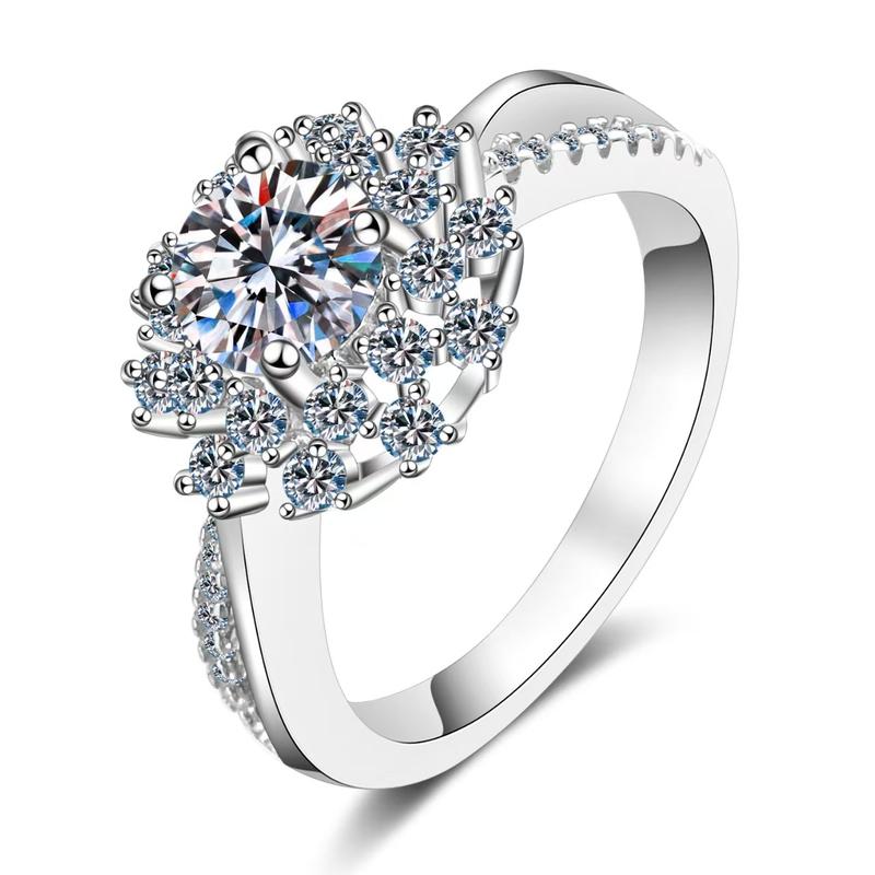 LLXYW Real Moissanite Ring Sunflower for Women 0.8CT VVS1 Brilliant Halo Pendent 925 Sterling Silver Wedding Jewelry 4