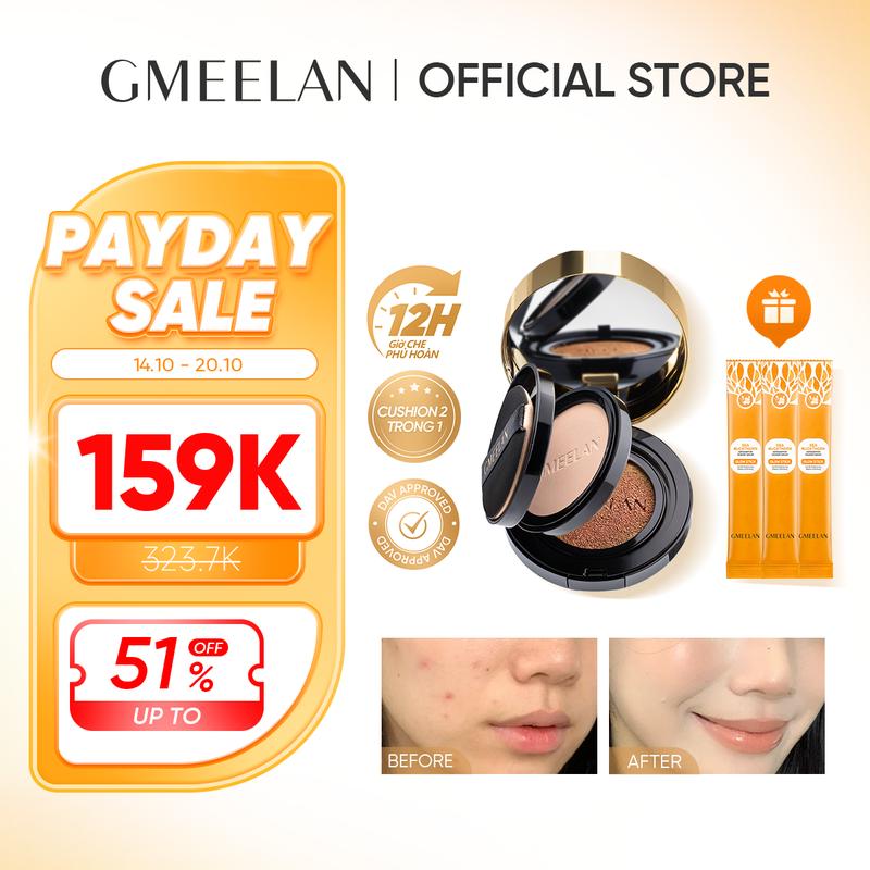 GMEELAN 2PCS CUSHION  ZINC PCA NẤM TRUFFLE 7g+10g Hỗ trợ lớp nền mịn mềm và hỗ trợ lâu trôi thấm nước+Gel Tẩy Tế Bào Chết Da Mặt 50g