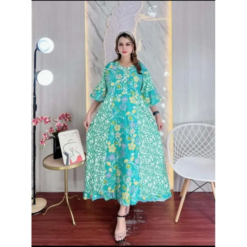 Daster Panjang Maura Terbaru Bahan Rayon Santung Nyaman Tebal LD 110 ALL Size Busui Kancing ibu hamil Pendek Motif Batik  Lengan Bumil Wanita 0