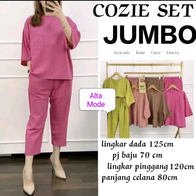 COZIE ONE SET JUMBO SETELAN WANITA TERBARU XXXL BAHAN KATUN LINEN PREMIUM TEBAL DAN NYAMAN 3