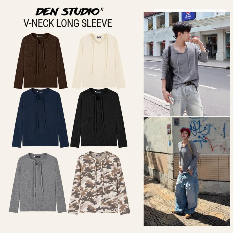 (MỞ BÁN) ÁO THUN TAY DÀI CỔ V FORM REGULAR FIT UNISEX ĐEN STUDIO