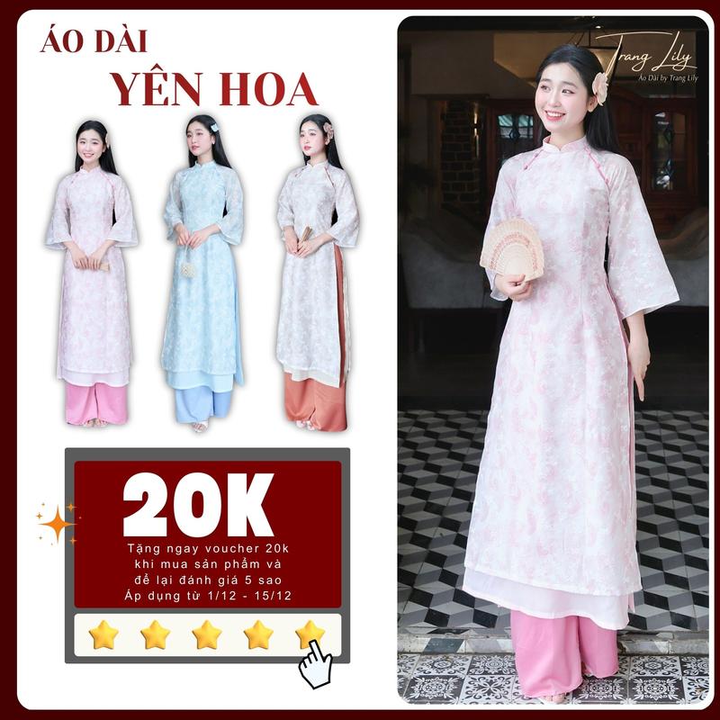  Áo dài YÊN HOA áo dài cách tân dáng tay lỡ  tơ thêu họa tiết hoa văn cách điệu kết hợp cúc bọc hai bên độc đáo 4 tà cổ V cao 2cm phù hợp mặc lễ hội tết 2026 cho phong cách thời trang truyền thống - Trang Lily Áo Dài - ADTETVIP22 