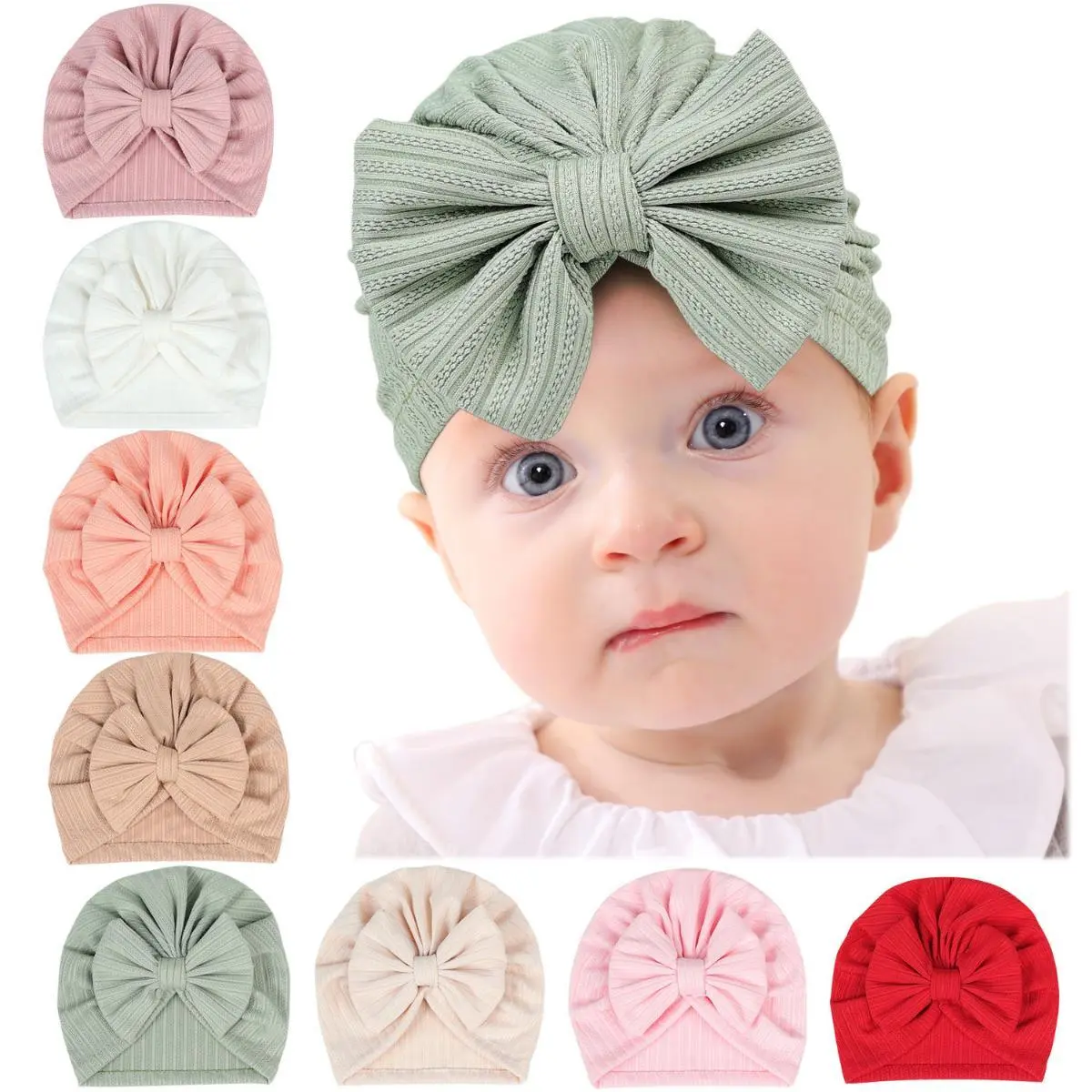 2023 New 1Pcs Baby Girls Boys Headband Cute Big Bow Hats Solid Color Soft Newborn Caps For Kids Toddler Turban Infant Headwear