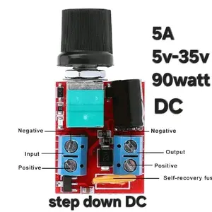 DIMER DC 5A / STEP DOWN STEPDOWN PLUS POTENSIO REGULATOR PUTAR 5V -35V PENGATUR TEGANGAN VOLT TURUN NAK DENGAN POTENSIO PUTAR Modul Regulator Kecepatan Motor 5A 90W PWM 5-35V DC