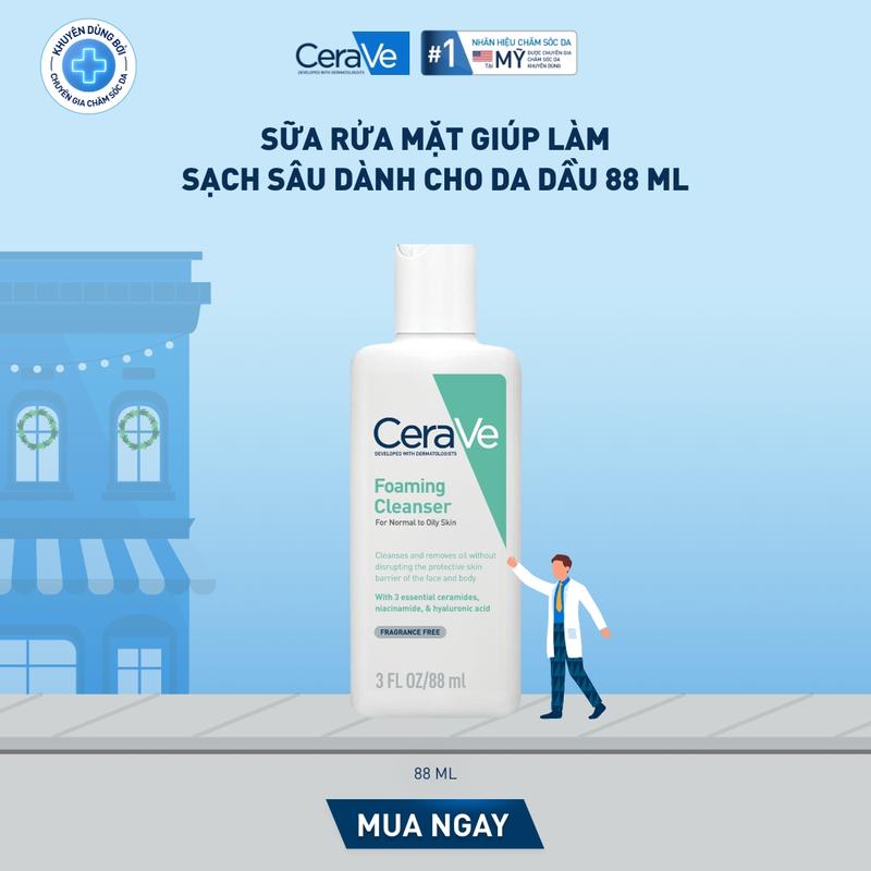 FlashSale Sữa rửa mặt giúp làm sạch sâu dành cho da dầu Cerave Foaming Facial Cleanser 88ml tạo bọt làm sạch sâu dịu nhẹ và cung cấp độ ẩm cho da. Chăm sóc da_Sữa rửa mặt_Skincare cho Nam và Nữ_Cleansing